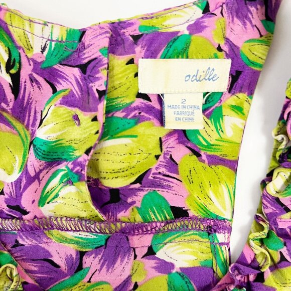 Anthropologie Odille Purple & Green Silk Halter Top Ruffle - Size 2 - Picture 5 of 8